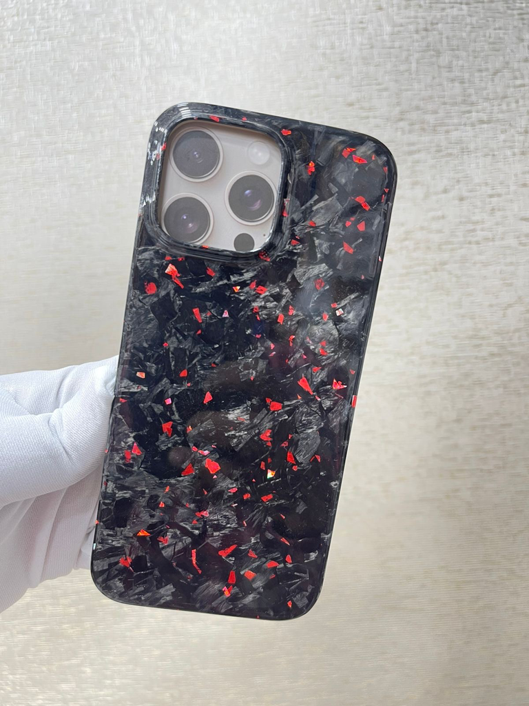 Carbon fiber design case red marble effect